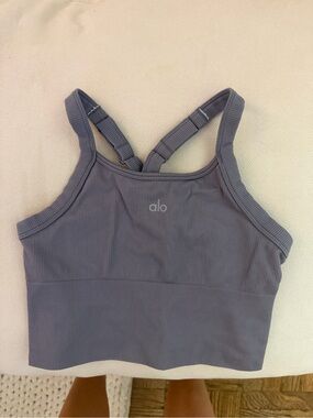 ALO Yoga Ribbed Slate Gray Sports Tank Top